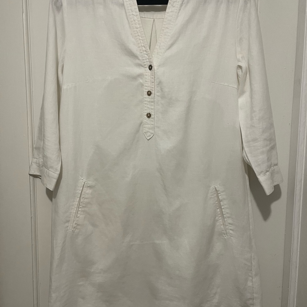 Oui White Linen Dress